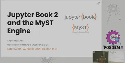 Slide from the FOSDEM 2026 session introducing Jupyter Book 2.