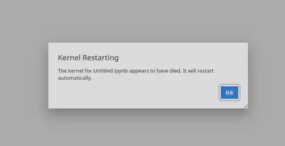 A screenshot of a typical kernel restarting message seen after a kernel was OOM killed